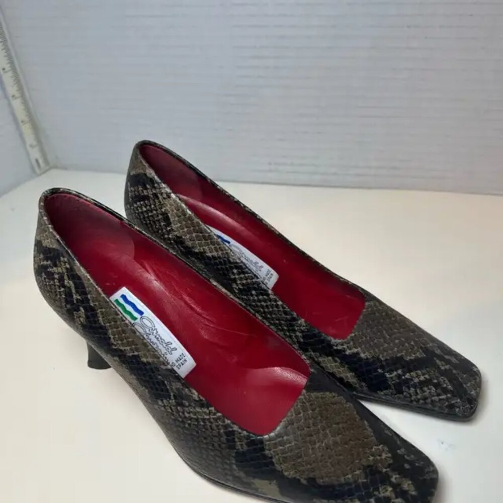 Arnold Churgin Square-toe Pumps In A Brown Snakeskin Print Leather